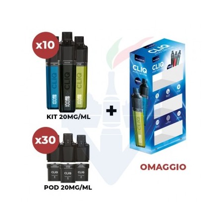 PROMO BUNDLE AVOMI CLIQ + ESPOSITORE DA BANCO IN CARTONE 10 KIT + 30 POD